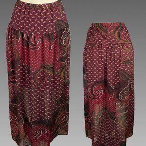Curations Caravan +3X Red Wine Multi-Pattern Elastic Waist 1/2 Lined Maxi Skirt